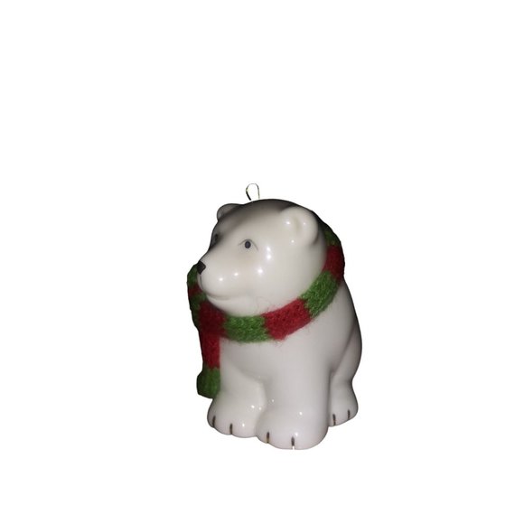 Lenox Polar Bear Ornament Holiday White Bear Red Green Scarf Holiday Hanging Orn - Picture 2 of 8